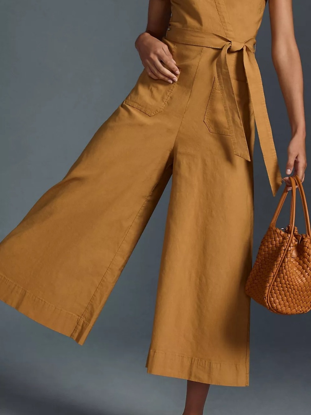 Maeve Anthropologie Faux-Wrap Culotte Jumpsuit Brown Size 10 - Picture 3 of 12